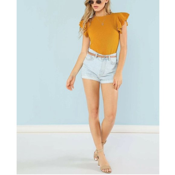 NWOT Layered Ruffle Sleeves Textured Bodysuit - Picture 4 of 4